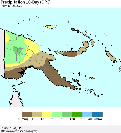Papua New Guinea Precipitation 10-Day (CPC) Thematic Map For 5/16/2022 - 5/25/2022