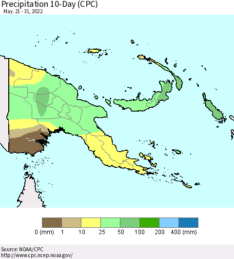 Papua New Guinea Precipitation 10-Day (CPC) Thematic Map For 5/21/2022 - 5/31/2022