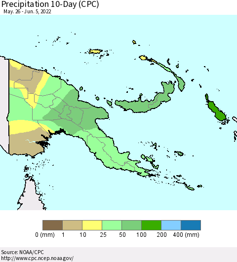 Papua New Guinea Precipitation 10-Day (CPC) Thematic Map For 5/26/2022 - 6/5/2022