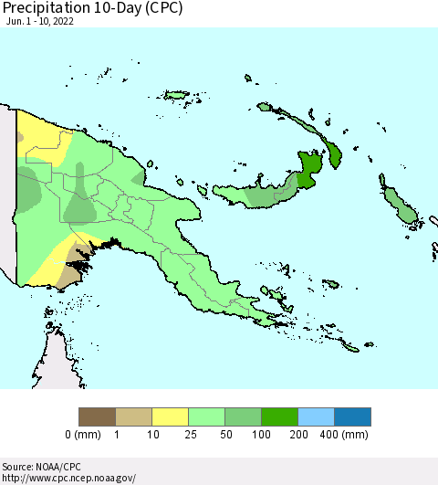 Papua New Guinea Precipitation 10-Day (CPC) Thematic Map For 6/1/2022 - 6/10/2022