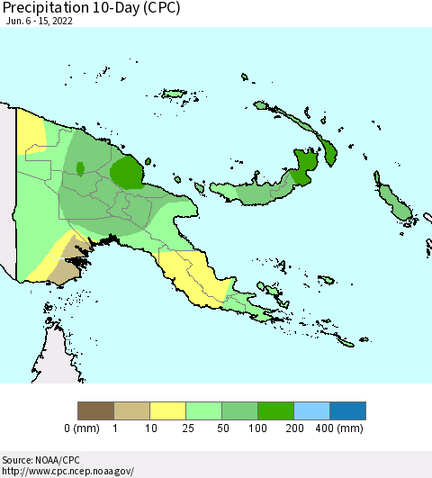 Papua New Guinea Precipitation 10-Day (CPC) Thematic Map For 6/6/2022 - 6/15/2022