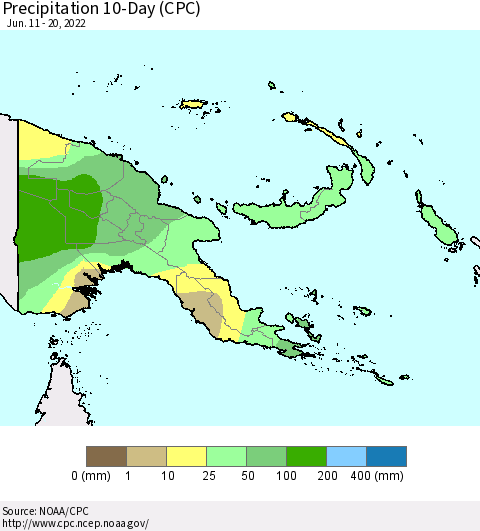 Papua New Guinea Precipitation 10-Day (CPC) Thematic Map For 6/11/2022 - 6/20/2022
