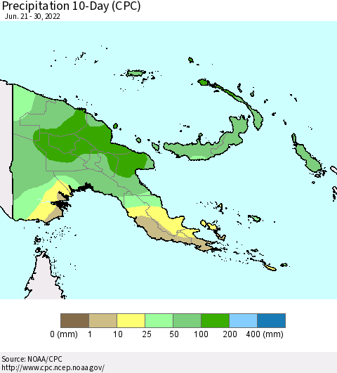 Papua New Guinea Precipitation 10-Day (CPC) Thematic Map For 6/21/2022 - 6/30/2022