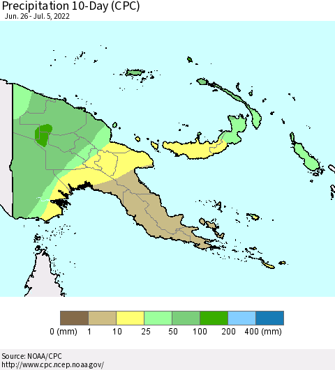 Papua New Guinea Precipitation 10-Day (CPC) Thematic Map For 6/26/2022 - 7/5/2022