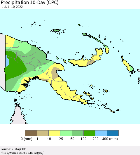 Papua New Guinea Precipitation 10-Day (CPC) Thematic Map For 7/1/2022 - 7/10/2022