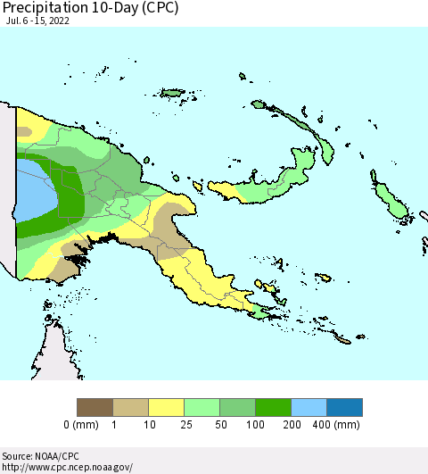 Papua New Guinea Precipitation 10-Day (CPC) Thematic Map For 7/6/2022 - 7/15/2022