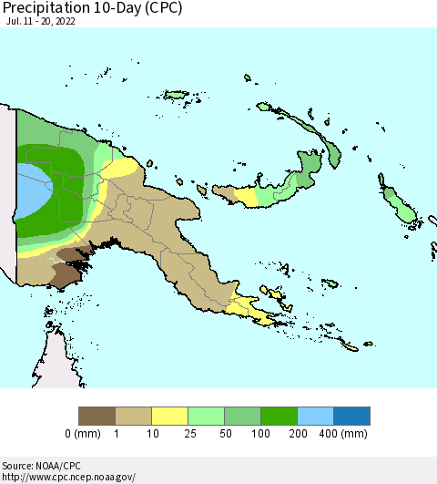 Papua New Guinea Precipitation 10-Day (CPC) Thematic Map For 7/11/2022 - 7/20/2022