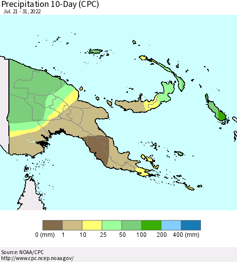 Papua New Guinea Precipitation 10-Day (CPC) Thematic Map For 7/21/2022 - 7/31/2022