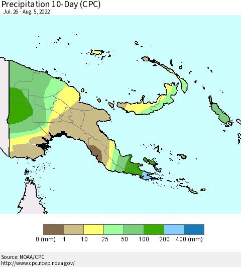 Papua New Guinea Precipitation 10-Day (CPC) Thematic Map For 7/26/2022 - 8/5/2022