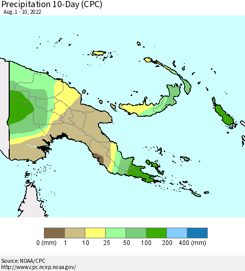 Papua New Guinea Precipitation 10-Day (CPC) Thematic Map For 8/1/2022 - 8/10/2022
