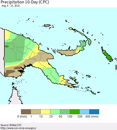 Papua New Guinea Precipitation 10-Day (CPC) Thematic Map For 8/6/2022 - 8/15/2022