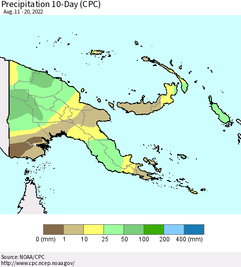 Papua New Guinea Precipitation 10-Day (CPC) Thematic Map For 8/11/2022 - 8/20/2022