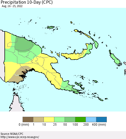 Papua New Guinea Precipitation 10-Day (CPC) Thematic Map For 8/16/2022 - 8/25/2022