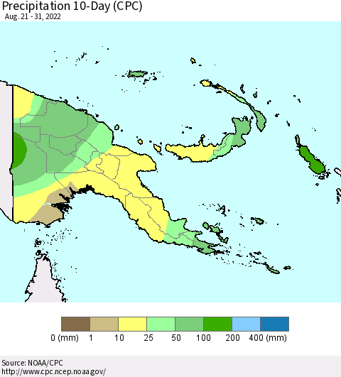 Papua New Guinea Precipitation 10-Day (CPC) Thematic Map For 8/21/2022 - 8/31/2022