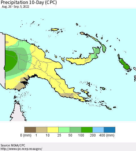 Papua New Guinea Precipitation 10-Day (CPC) Thematic Map For 8/26/2022 - 9/5/2022
