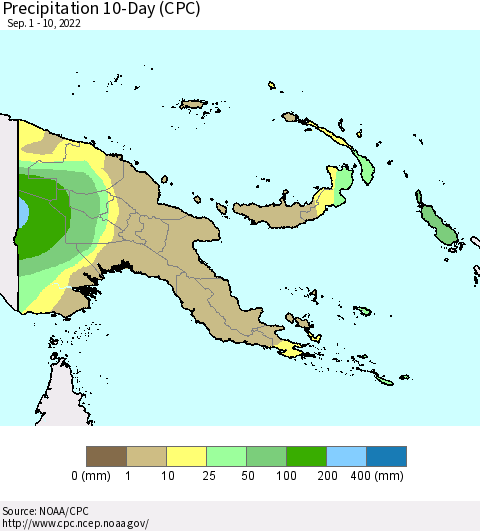 Papua New Guinea Precipitation 10-Day (CPC) Thematic Map For 9/1/2022 - 9/10/2022