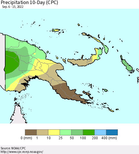 Papua New Guinea Precipitation 10-Day (CPC) Thematic Map For 9/6/2022 - 9/15/2022