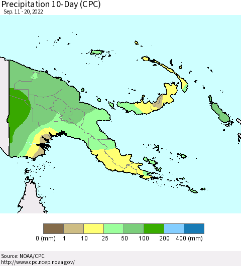 Papua New Guinea Precipitation 10-Day (CPC) Thematic Map For 9/11/2022 - 9/20/2022