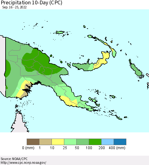 Papua New Guinea Precipitation 10-Day (CPC) Thematic Map For 9/16/2022 - 9/25/2022
