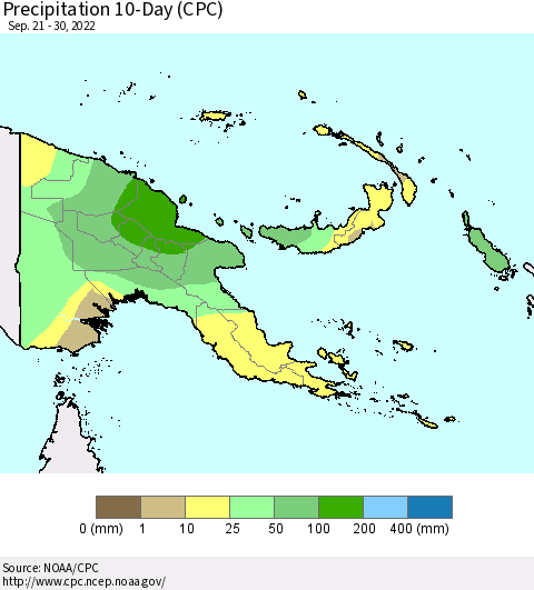 Papua New Guinea Precipitation 10-Day (CPC) Thematic Map For 9/21/2022 - 9/30/2022