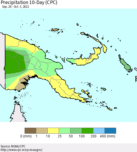 Papua New Guinea Precipitation 10-Day (CPC) Thematic Map For 9/26/2022 - 10/5/2022