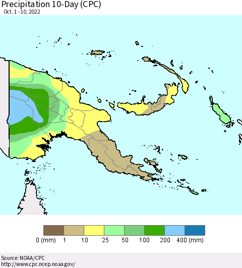 Papua New Guinea Precipitation 10-Day (CPC) Thematic Map For 10/1/2022 - 10/10/2022