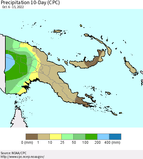Papua New Guinea Precipitation 10-Day (CPC) Thematic Map For 10/6/2022 - 10/15/2022