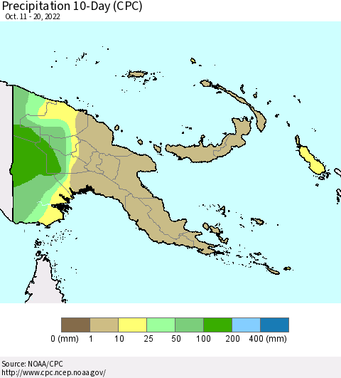 Papua New Guinea Precipitation 10-Day (CPC) Thematic Map For 10/11/2022 - 10/20/2022