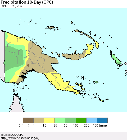 Papua New Guinea Precipitation 10-Day (CPC) Thematic Map For 10/16/2022 - 10/25/2022