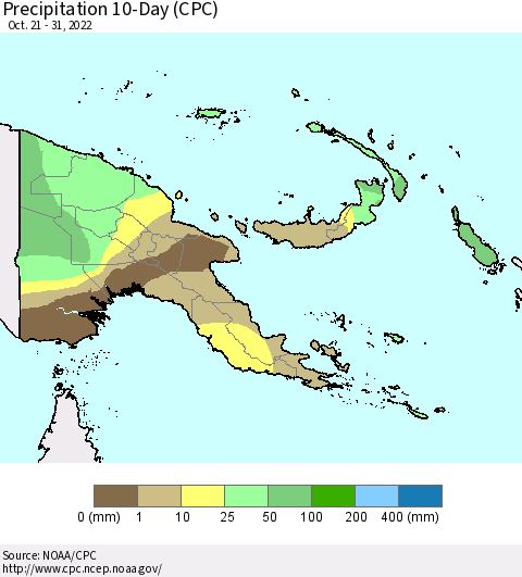 Papua New Guinea Precipitation 10-Day (CPC) Thematic Map For 10/21/2022 - 10/31/2022