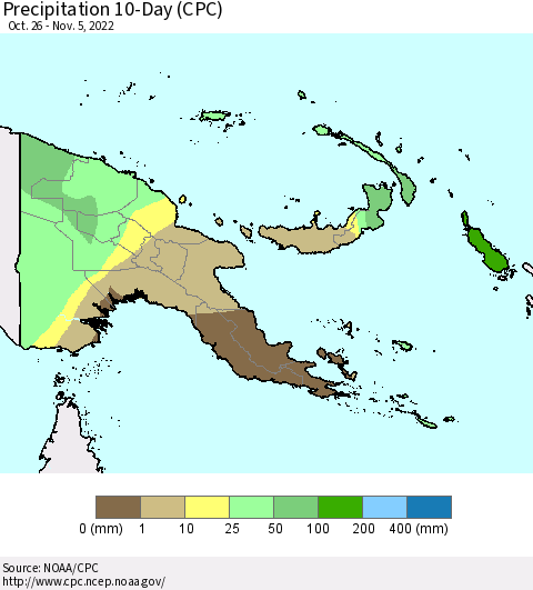 Papua New Guinea Precipitation 10-Day (CPC) Thematic Map For 10/26/2022 - 11/5/2022