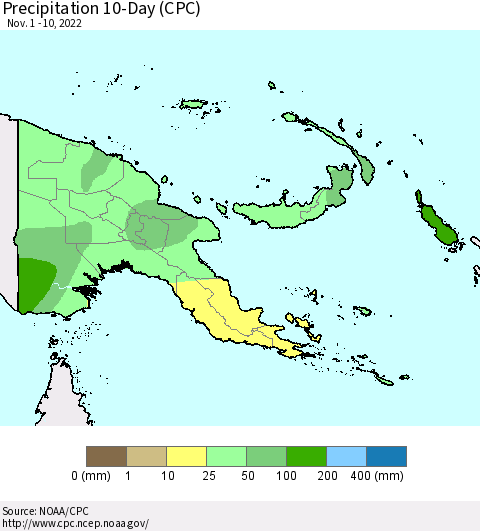 Papua New Guinea Precipitation 10-Day (CPC) Thematic Map For 11/1/2022 - 11/10/2022