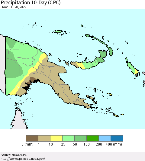 Papua New Guinea Precipitation 10-Day (CPC) Thematic Map For 11/11/2022 - 11/20/2022