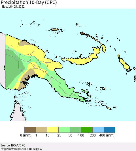 Papua New Guinea Precipitation 10-Day (CPC) Thematic Map For 11/16/2022 - 11/25/2022