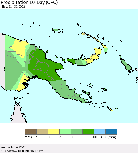 Papua New Guinea Precipitation 10-Day (CPC) Thematic Map For 11/21/2022 - 11/30/2022