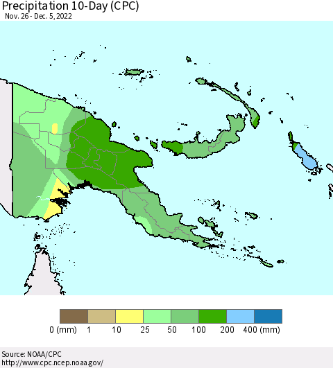 Papua New Guinea Precipitation 10-Day (CPC) Thematic Map For 11/26/2022 - 12/5/2022