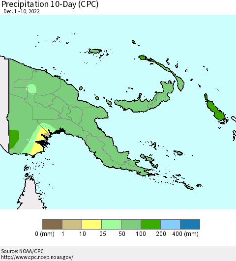 Papua New Guinea Precipitation 10-Day (CPC) Thematic Map For 12/1/2022 - 12/10/2022