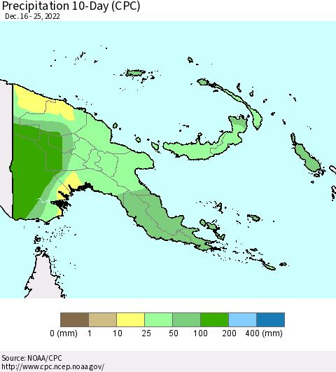 Papua New Guinea Precipitation 10-Day (CPC) Thematic Map For 12/16/2022 - 12/25/2022