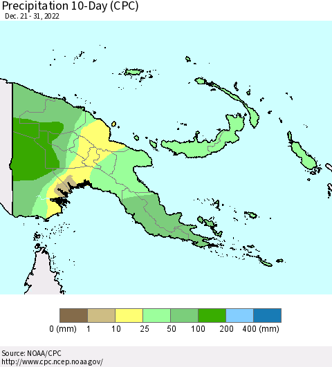 Papua New Guinea Precipitation 10-Day (CPC) Thematic Map For 12/21/2022 - 12/31/2022