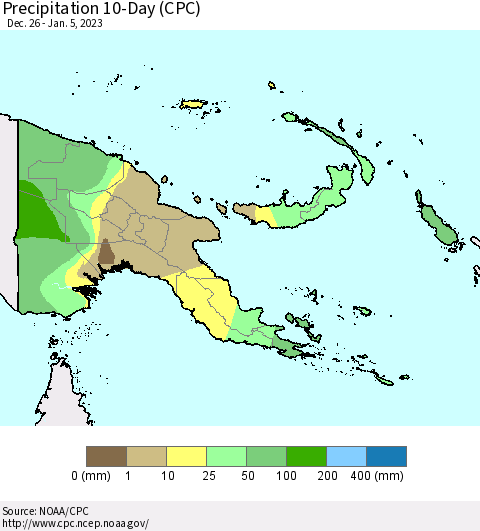 Papua New Guinea Precipitation 10-Day (CPC) Thematic Map For 12/26/2022 - 1/5/2023