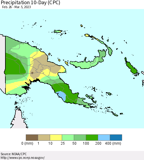 Papua New Guinea Precipitation 10-Day (CPC) Thematic Map For 2/26/2023 - 3/5/2023