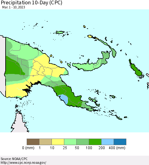 Papua New Guinea Precipitation 10-Day (CPC) Thematic Map For 3/1/2023 - 3/10/2023