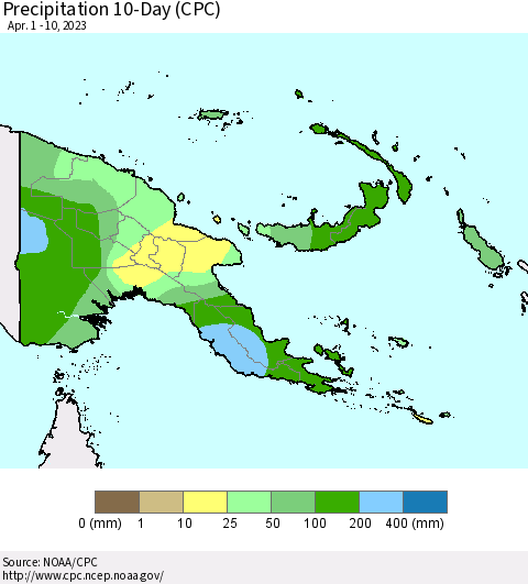 Papua New Guinea Precipitation 10-Day (CPC) Thematic Map For 4/1/2023 - 4/10/2023