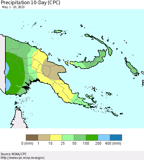 Papua New Guinea Precipitation 10-Day (CPC) Thematic Map For 5/1/2023 - 5/10/2023