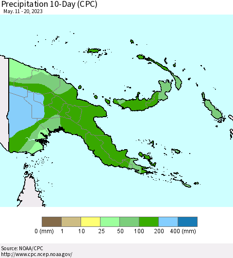 Papua New Guinea Precipitation 10-Day (CPC) Thematic Map For 5/11/2023 - 5/20/2023