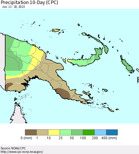 Papua New Guinea Precipitation 10-Day (CPC) Thematic Map For 6/11/2023 - 6/20/2023