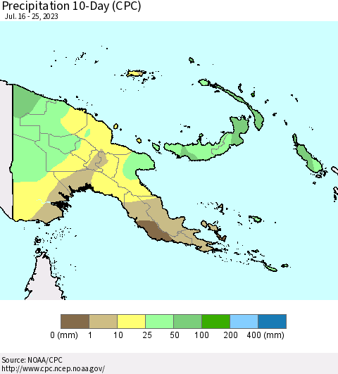 Papua New Guinea Precipitation 10-Day (CPC) Thematic Map For 7/16/2023 - 7/25/2023