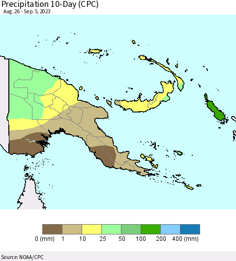 Papua New Guinea Precipitation 10-Day (CPC) Thematic Map For 8/26/2023 - 9/5/2023