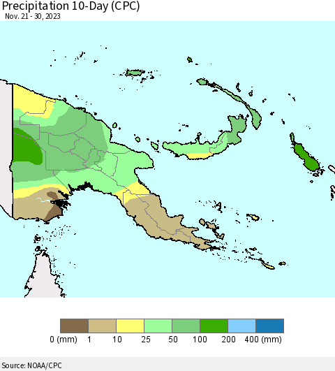 Papua New Guinea Precipitation 10-Day (CPC) Thematic Map For 11/21/2023 - 11/30/2023