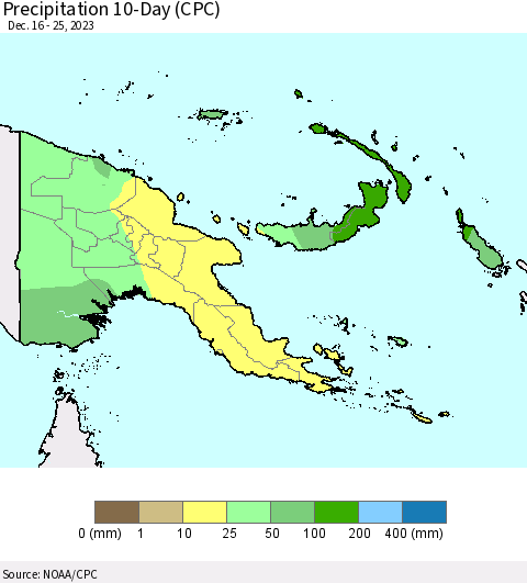 Papua New Guinea Precipitation 10-Day (CPC) Thematic Map For 12/16/2023 - 12/25/2023
